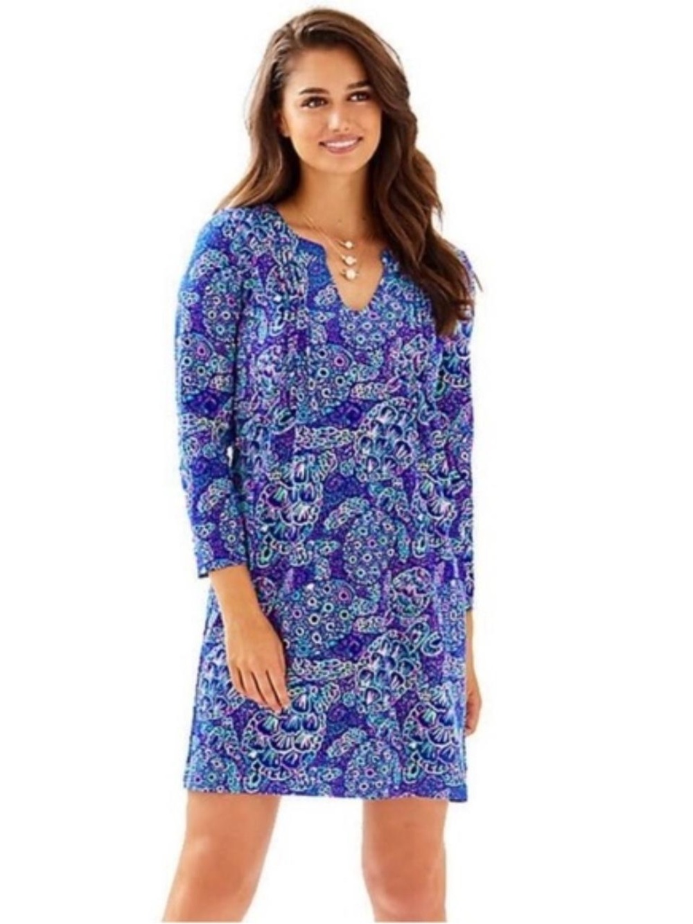 Lilly Pulitzer Aubrey UPF 50+ Dress Turtles Lapis Lazuli Take It Slow Size XXS